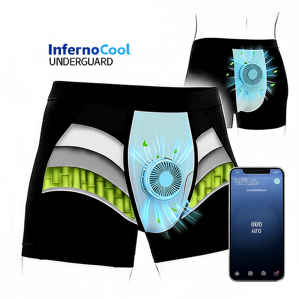 InfernoCool UnderGuard climate-adaptive smart undergarment product render